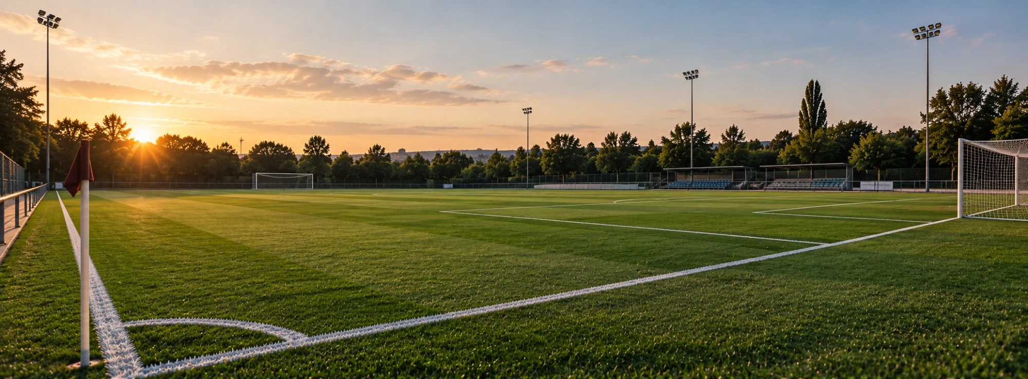 Terrain de football au coucher du soleil