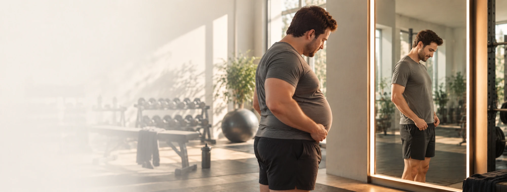 Un homme face au miroir se projette dans sa transformation